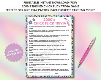 2000’s Chick Flick Trivia Game - Y2K Party Theme Activity - Fun For Bachelorette and Birthday Parties - Digital Download, Instant Print
