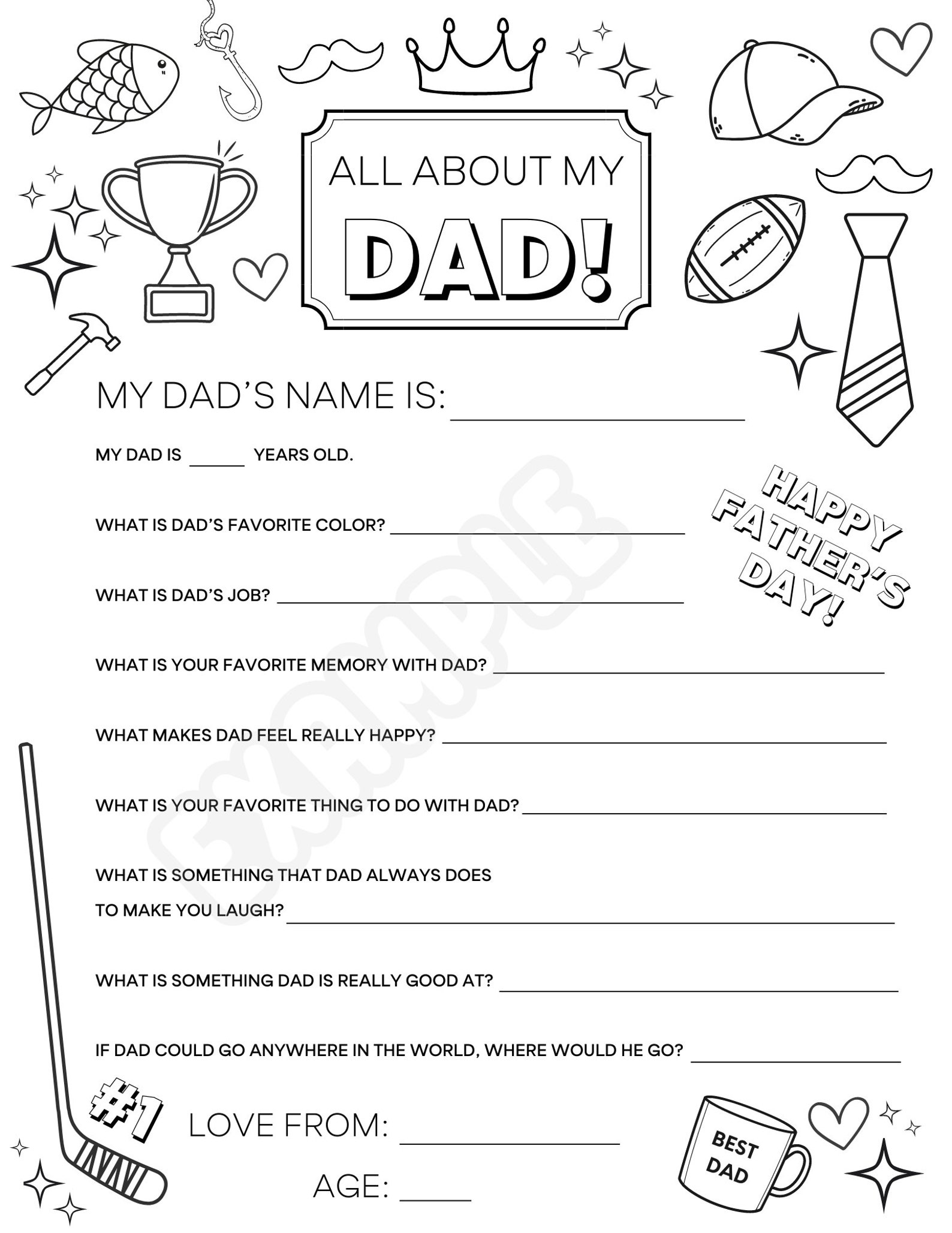 All About My Dad Questionnaire Coloring Sheet | Perfect Father's Day ...