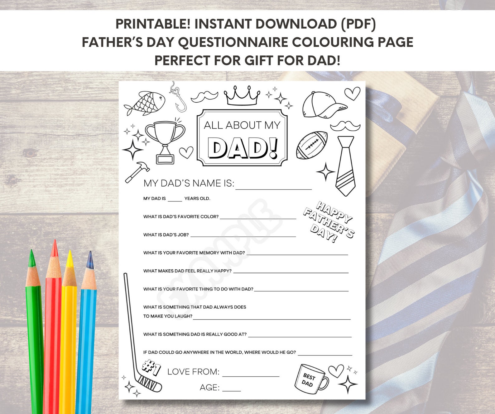 All About My Dad Questionnaire Coloring Sheet | Perfect Father's Day ...