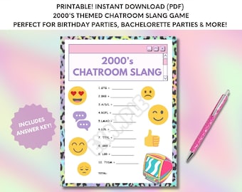 2000’s Chatroom Slang Trivia Game - Y2K Party Theme Activity - Fun For Bachelorette and Birthday Parties - Digital Download, Instant Print