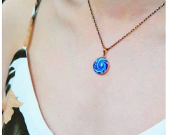 Handmade Murano Glass Pendant Necklace, Bronze, Anti-Allergic, Blue Necklace
