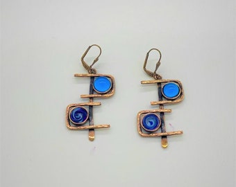 Handmade Labyrinth Earrings, Dainty Pair Earrings, Special Design Earrings,  Murano Glass Earrings, Blue Earrings