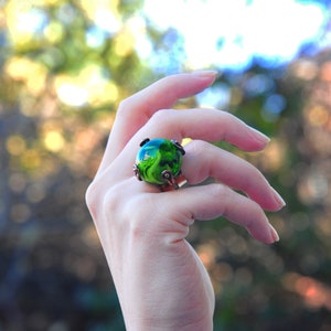 Handmade Ethnic Ring, Gift for Her, Murano Bead Ring, Christmas Gift, Mother's Day Gift, Green Ring, Oversized fashion ring, Large ring