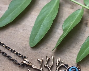 Evil Eye Tree of Life Necklace, Murano Glass, Boho Hippie Charm