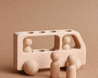 Wooden Toy Bus with Peg Dolls