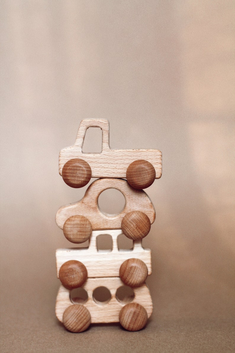 Set of 4 Wooden Cars image 1