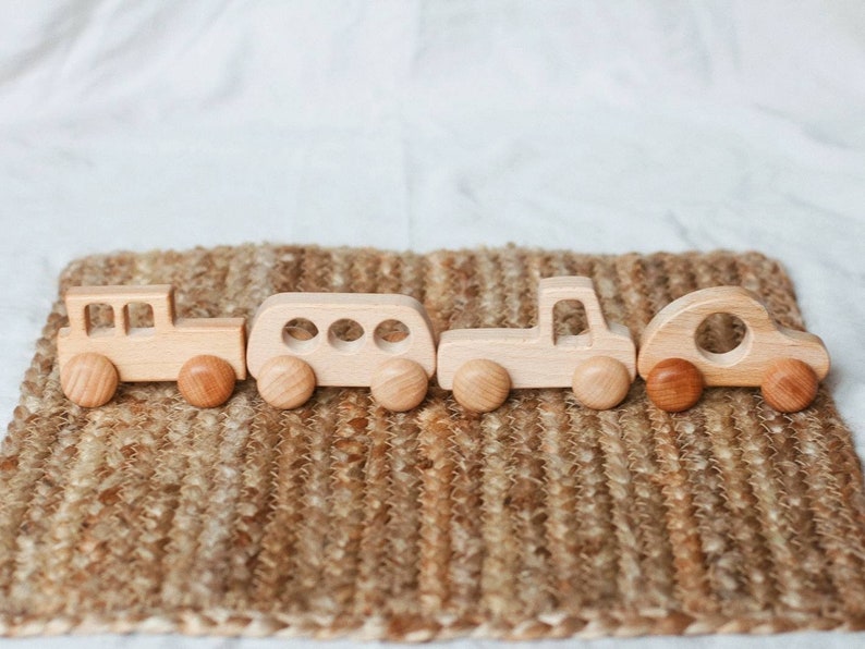 Set of 4 Wooden Cars image 2