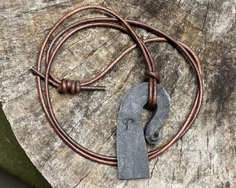 Flint and Steel, Forged Pendant Striker, Leather Necklace, Bushcraft, Survival, EDC Fire Kit