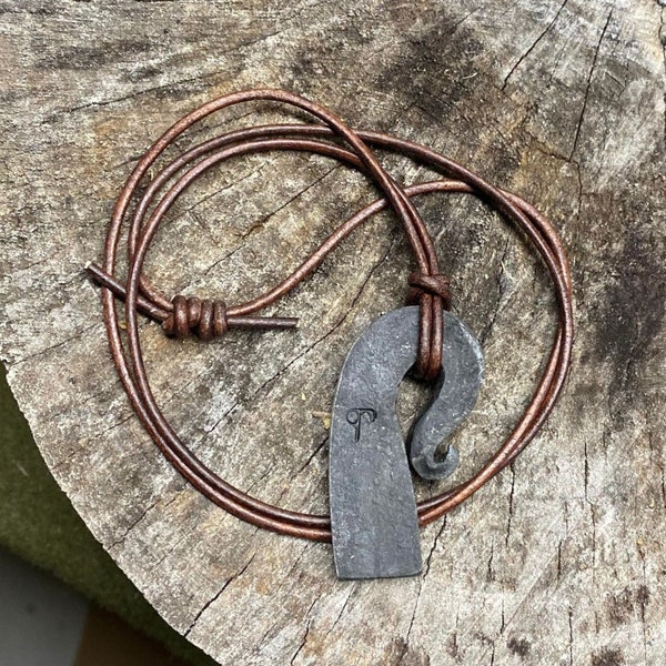 Flint and Steel, Forged Pendant Striker, Leather Necklace, Bushcraft, Survival, EDC Fire Kit