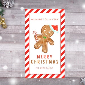 Etiqueta de regalo con forma de hombre de jengibre para desearle una muy feliz Navidad, etiqueta de regalo de Navidad imprimible, etiqueta de regalo navideña editable, descarga instantánea