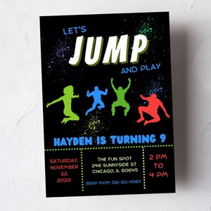 Editable Jump Party Invitation, Jump Birthday Invitation Boy, Trampoline Park Party Invite, Text Invite, Digital Download