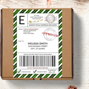Etiqueta de envío editable del Polo Norte, etiqueta de entrega, etiqueta de envío de Papá Noel, etiqueta de envío de Elfo, descarga digital, imprimible