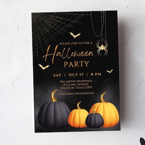 Editable Adult Halloween Party Invitation, Halloween Costume Party Invite, Halloween Birthday, Glam, Printable or Text Invitation image 1