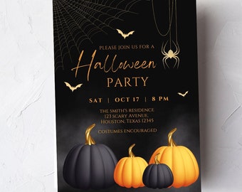 Editable Adult Halloween Party Invitation, Halloween Costume Party Invite, Halloween Birthday, Glam, Printable or Digital Invitation