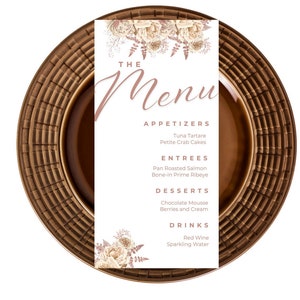 Editable Menu Card Template, Ivory and Rose Gold Menu Cards, Floral, Dinner Menu Card, Table Menu, Bar Menu, Printable