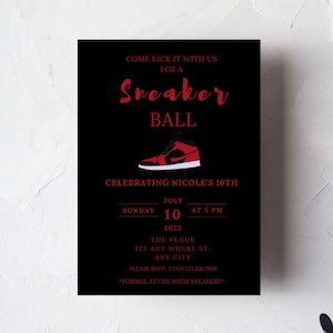 Editable Sneaker Ball Invitation, Sneaker Ball Birthday, Red and Black Invite , Print or Digital Invite