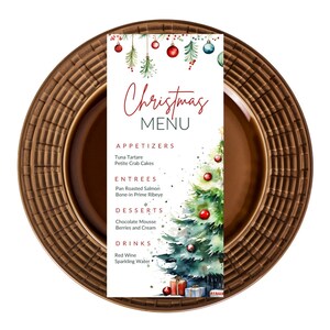 Plantilla de tarjeta de menú de Navidad editable, menú de cena de Navidad imprimible, menú de vacaciones, menú de fiesta de Navidad
