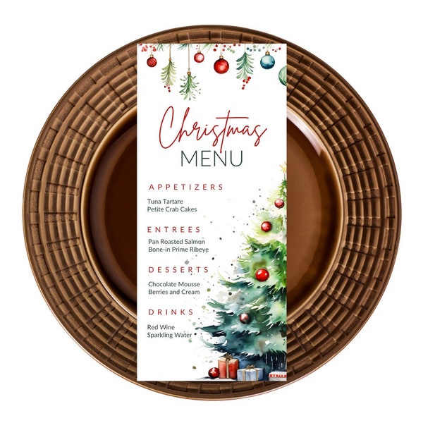 Editable Christmas Menu Card Template, Printable Christmas Dinner Menu, Holiday Menu, Christmas Party Menu