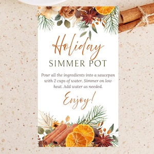 Printable Holiday Simmer Pot Tag, Editable Fall Potpourri Gift Tag