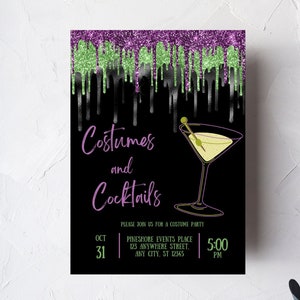 Editable Costumes and Cocktails Invitation Adult Halloween Party Invitation Halloween Costume Party Invite Printable or Text Invitation