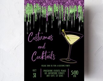 Editable Costumes and Cocktails Invitation Adult Halloween Party Invitation Halloween Costume Party Invite Printable or Text Invitation