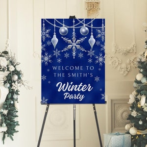 Editable Winter Party Welcome Sign Snowflake Holiday Party Entrance Sign Printable