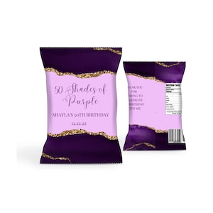 Editable Birthday Chip Bag Template, Shades of Purple Chip Bag, Purple and Gold, Party Decor, Party Favor, Printable