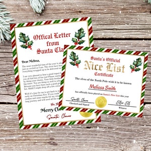 Carta do Papai Noel, certificado de bela lista para impressão, carta editável do Papai Noel, caixa de véspera de Natal, modelo para impressão, download instantâneo