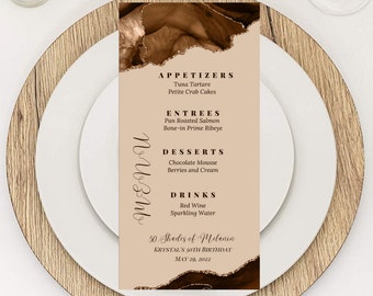 Editable Shades of Melanin Menu Card Template, Brown Menu Card Agate, Table Menu, Birthday Dinner Menu Cards, Bar Menu