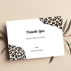 Tarjeta de agradecimiento imprimible, nota de agradecimiento con estampado de leopardo, editable, tarjeta de agradecimiento para cualquier ocasión