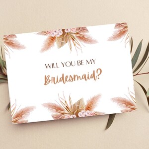 Bewerkbare kaart bruidsmeisje voorstel, pampagras, boho kaart bruidsmeisje voorstel, Will You Be My Bridesmaid, Maid of Honor, afdrukbaar