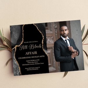 Editable All Black Party Invitation with Picture, All Black Affair Invitation, Photo Invite, Printable or Digital Invitation