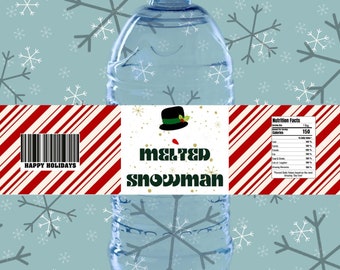 Melted Snowman Water Bottle Wrapper  | Christmas Party Favor | Melted Snowman Water Bottle Label |  Holiday Label Favor | Printable