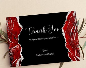 Printable Thank You Card, Editable Red and Black Thank You Note, Red Agate, Any Occasion Thank You Card