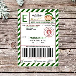 Printable North Pole Shipping Label, Elf Mail Mailing Label, Editable Santa Label, Digital Download
