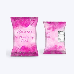 Editable Birthday Chip Bag, Shades of Pink Chip Bag, Shades of Pink Favors, Party Decor, Instant Download