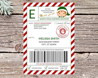North Pole Shipping Label Printable, Editable Santa Shipping Label, Elf Mail, Digital Download