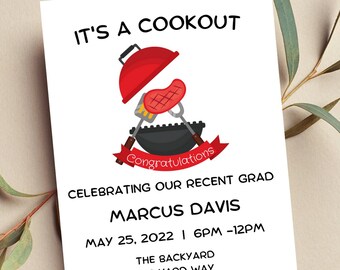 Graduation Cookout Invitation, BBQ Invitation, Backyard Party Grad Invite, Editable, Printable or Digital
