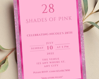 Editable Shades of Pink Invitation, Pink Birthday Invitation, Print or Text Invite