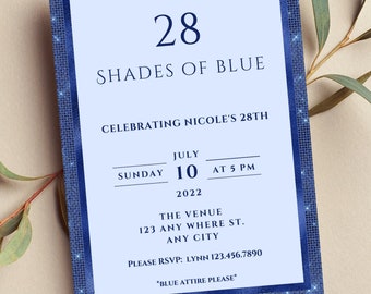 Editable Shades of Blue Invitation, Blue Birthday Invitation, Print or Text Invite