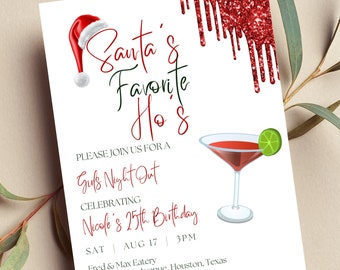 Editable Christmas Party Invitation, Santa's Favorite Ho's Holiday Party, Girls Night Out, Cocktails, Glam Printable or Digital Invitation