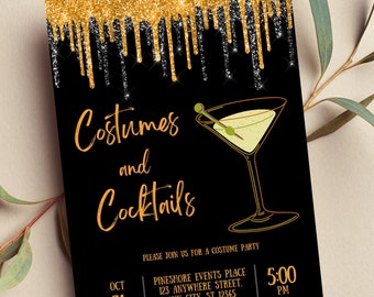 Editable Costumes and Cocktails Invitation Adult Halloween Party Invitation Halloween Costume Party Invite Printable or Text Invitation