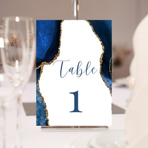 Printable Table Numbers, Blue, White and Gold Table Numbers Template, Wedding Table Numbers, Party, Gala, Table Decor, Editable