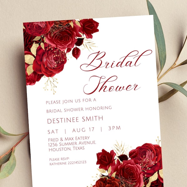 Red Floral Wedding Invitation - Etsy