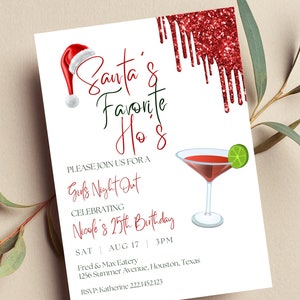 Editable Christmas Party Invitation, Santa's Favorite Ho's Holiday Party, Girls Night Out, Cocktails, Invite, Glam Printable or Text Invite