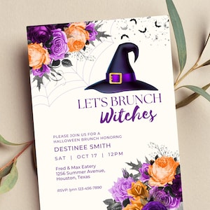 Editable Let&#39;s Brunch Witches Invitation, Halloween Brunch Invitation, Adult Halloween Invitation, Witch Invite Printable or Text Invitation