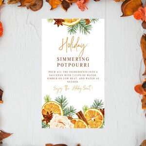 Étiquette de cadeau de vacances modifiable pot-pourri sur la cuisinière, étiquette de pot-pourri de mijotage de vacances, imprimable