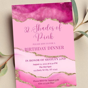 Editable Shades of Pink Invitation, Agate Birthday Dinner Invitation, Printable