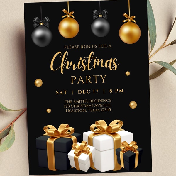 Black and White Christmas Party Invitation Etsy