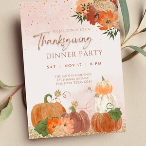 Editable Thanksgiving Dinner Party Invitation, Thanksgiving Invitation, Printable or Text Invite